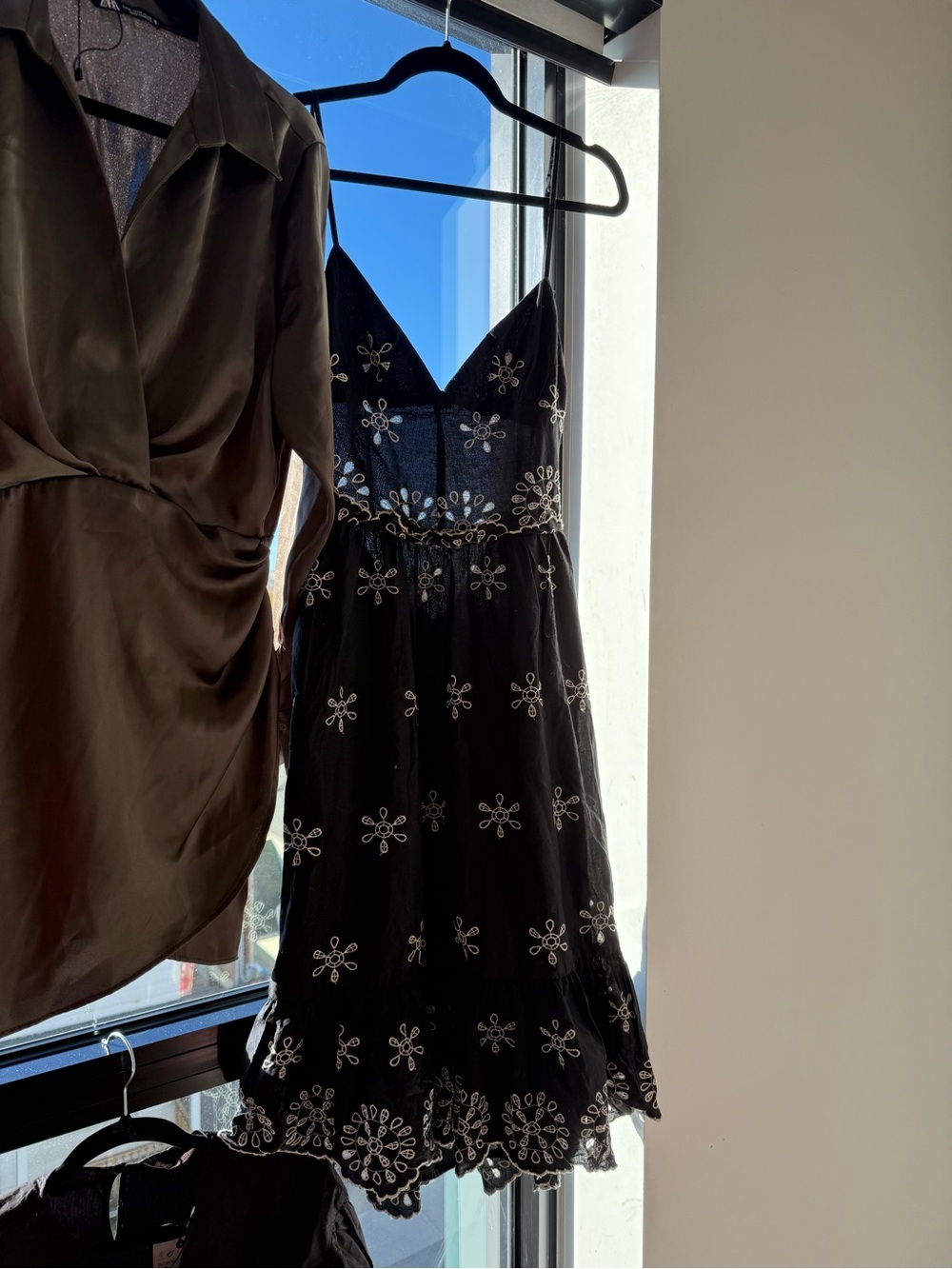 Zara Black Embroidered A-Line Dress with Open Back